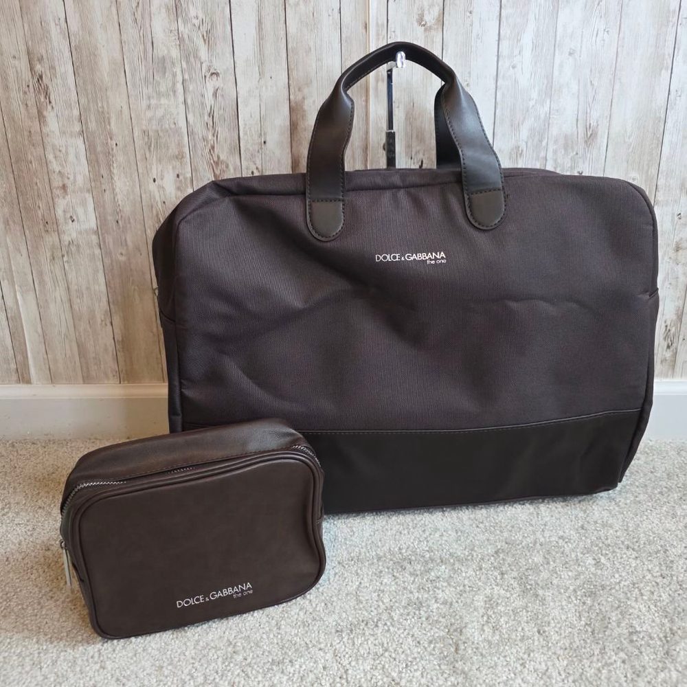 Men's Dolce & Gabbana Brown Travel and Toiletry Bag Set NWOT
